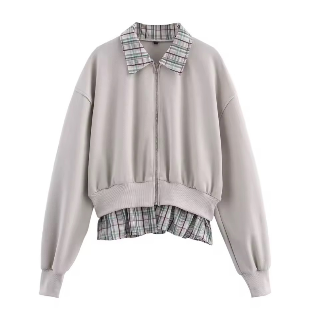 Oversized Zip Hoody mit karierten Kragen