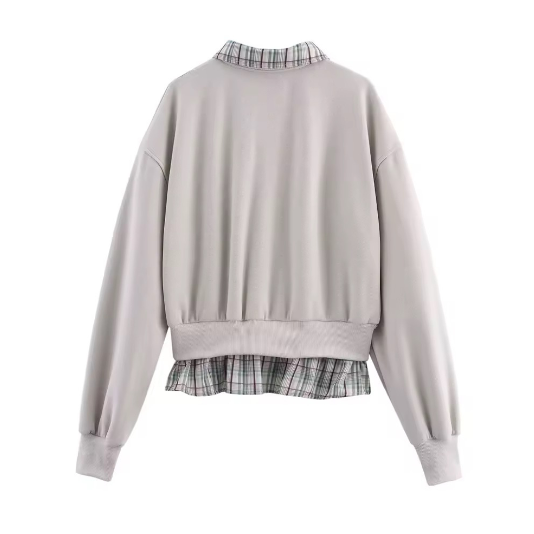 Oversized Zip Hoody mit karierten Kragen