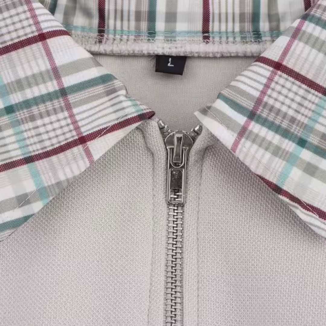 Oversized Zip Hoody mit karierten Kragen