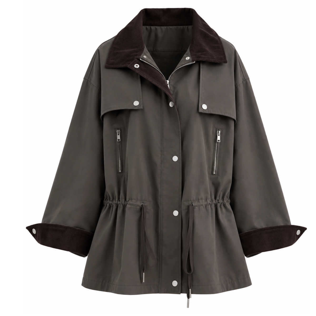 Oversize Trenchjacke mit Cordkragen