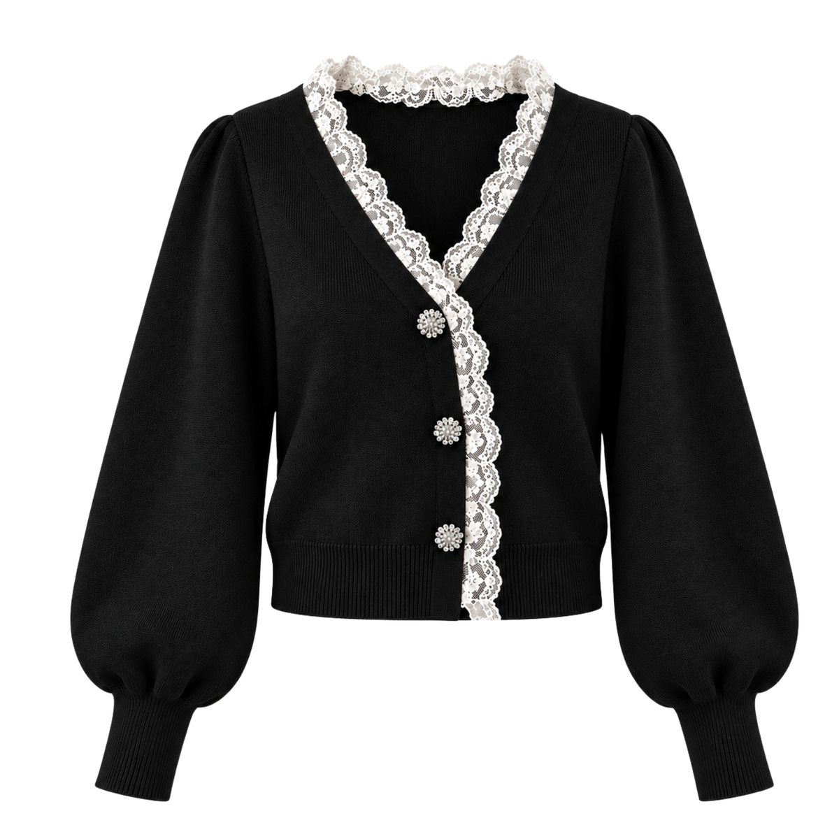 Strickjacke mit Spitze & Schmuckknöpfen