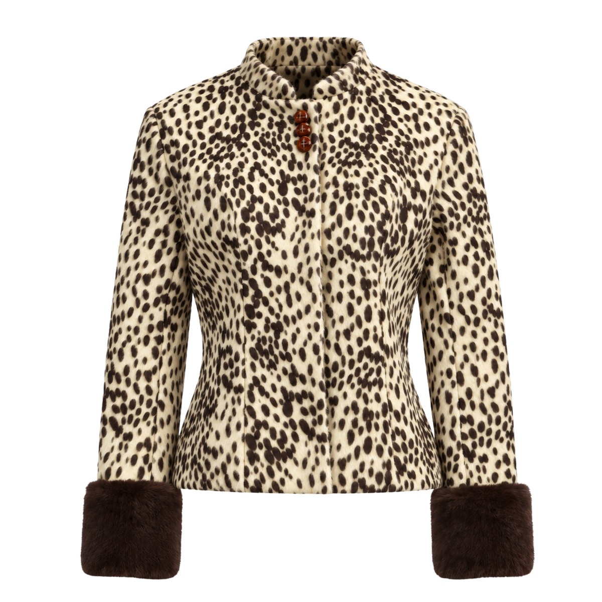Kunstfelljacke mit Animal-Print & Fellmanschetten