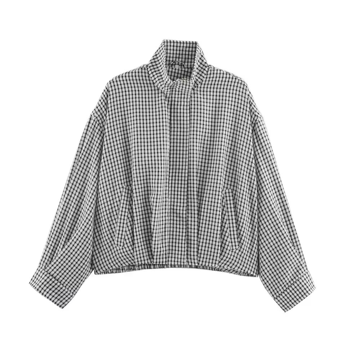 Karierte Oversize Jacke mit Stehkragen