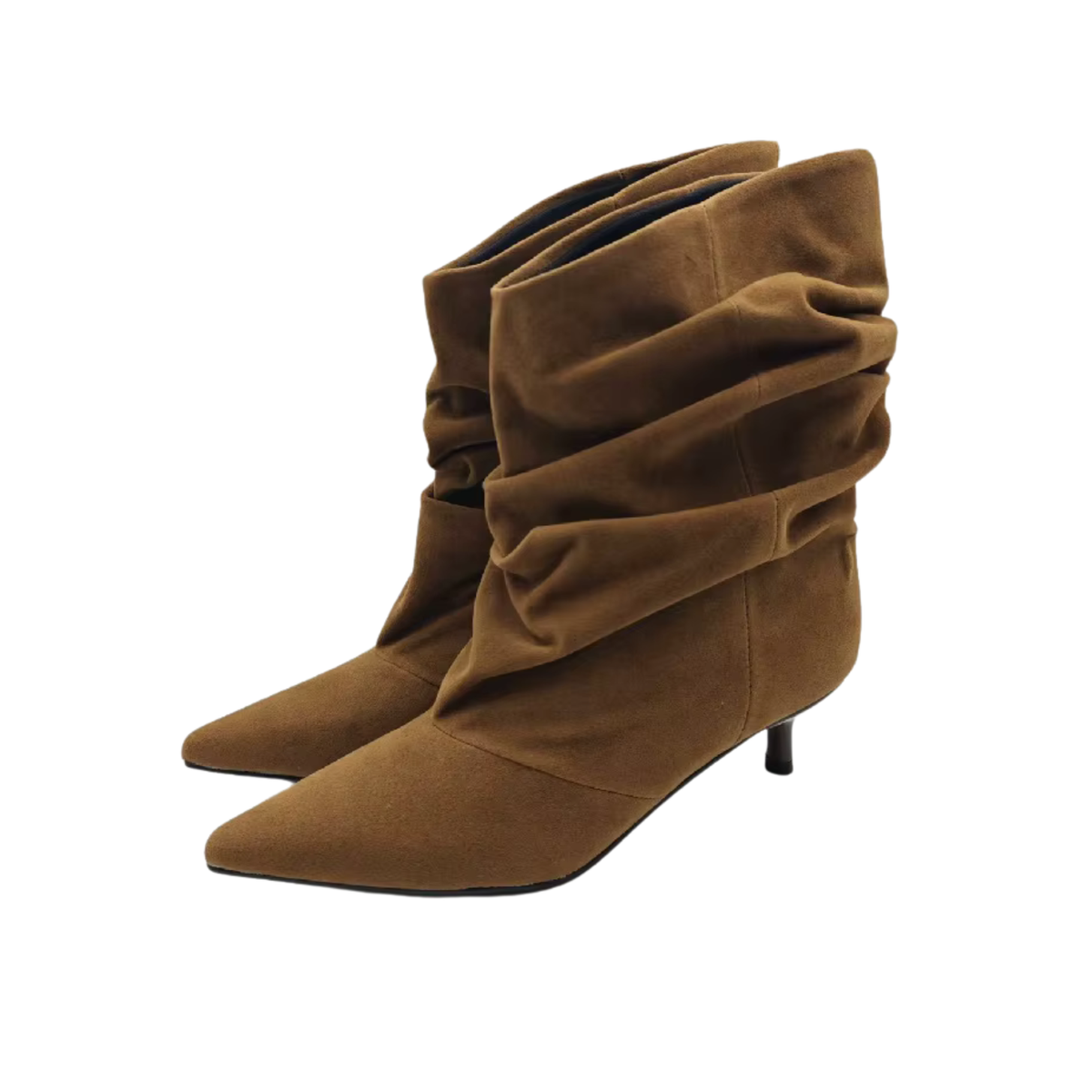 Braune Stiefeletten mit Raffung & Absatz