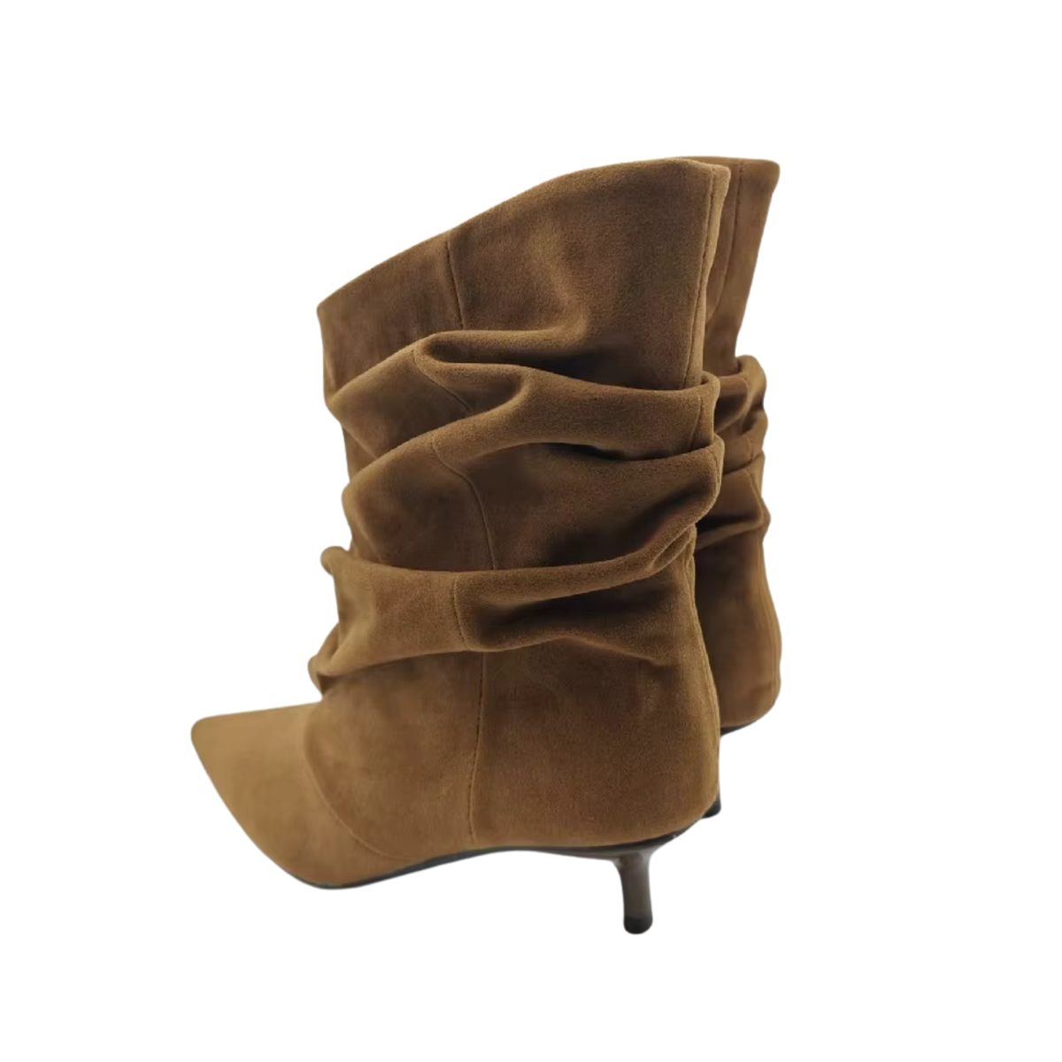 Braune Stiefeletten mit Raffung & Absatz