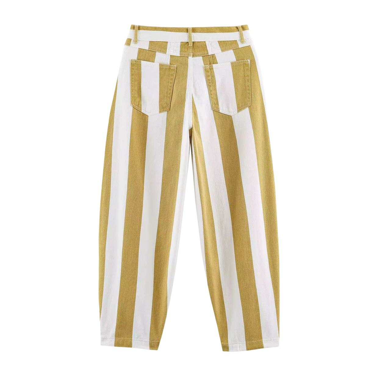 Gestreifte High-Waist Hose Gelb-Weiß – Straight Fit