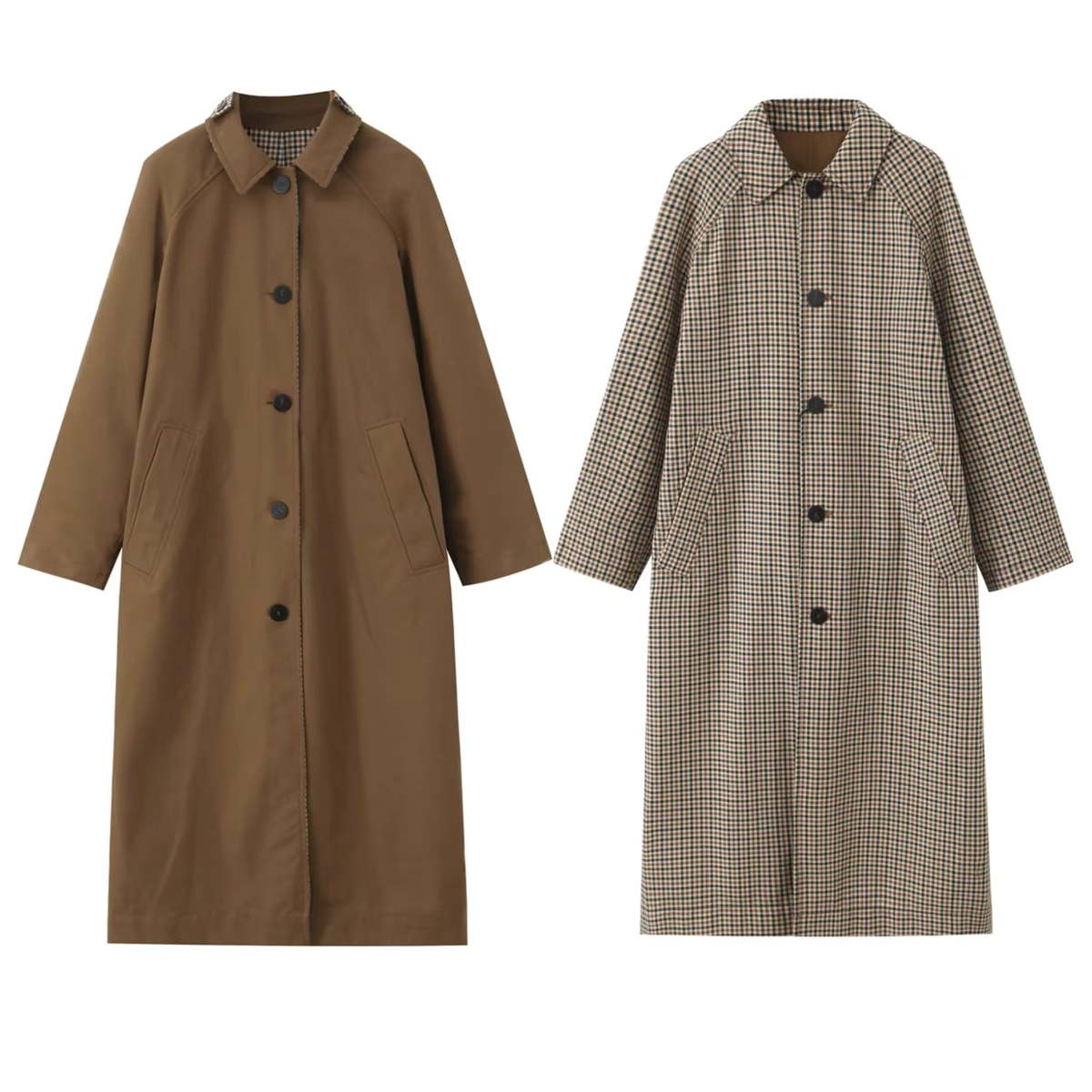 Wendemantel Damen – Kariert & Braun