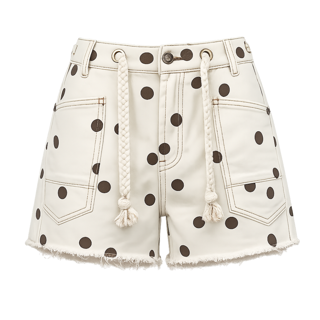 Polka Dot Jeansshorts mit Kordelgürtel