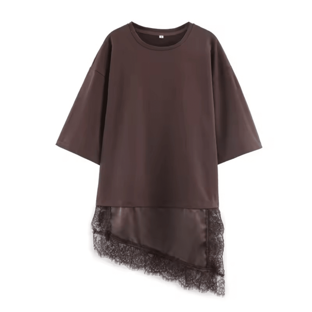Asymmetrisches Oversize T-Shirt mit Spitzenbesatz - Fav Avenue