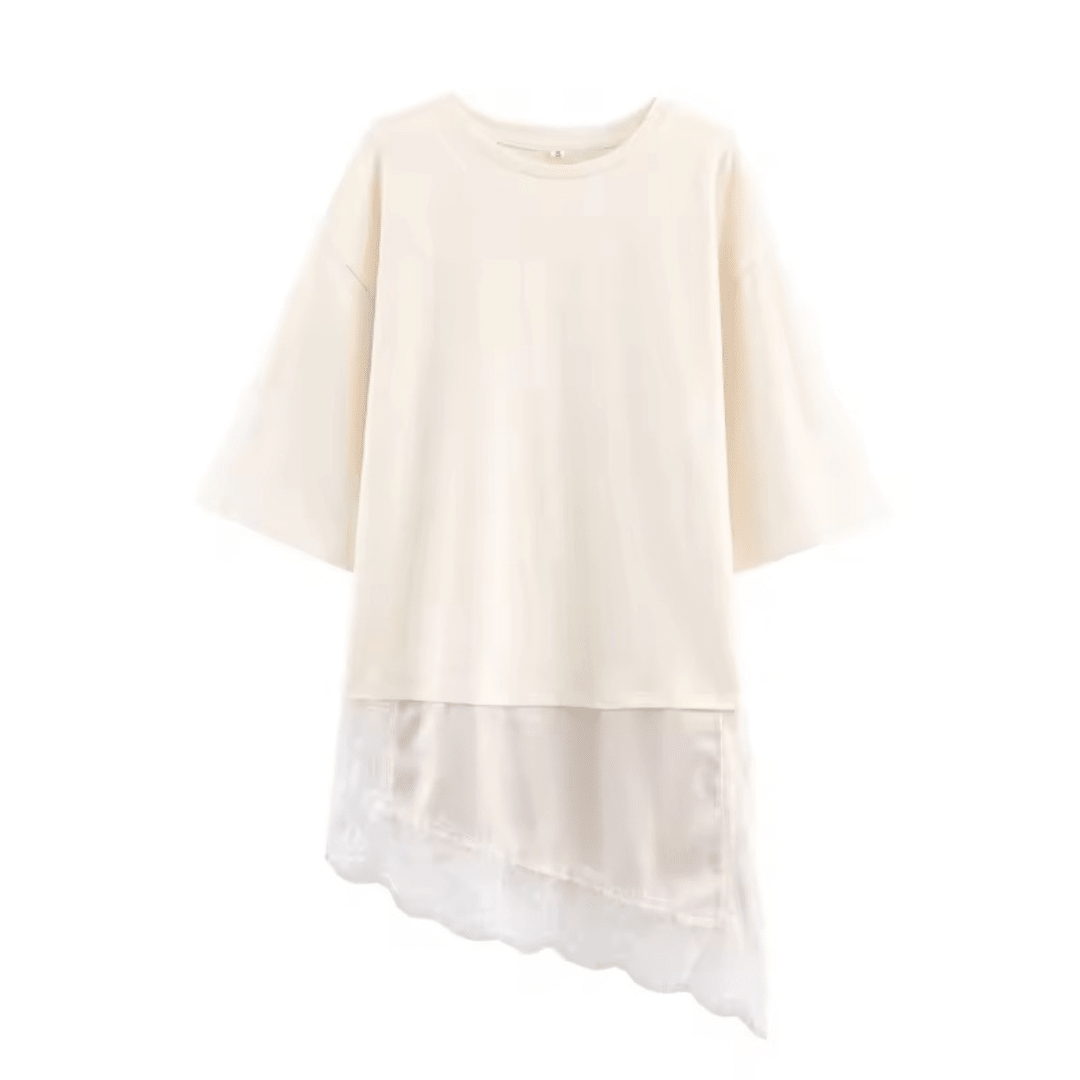 Asymmetrisches Oversize T-Shirt mit Spitzenbesatz - Fav Avenue