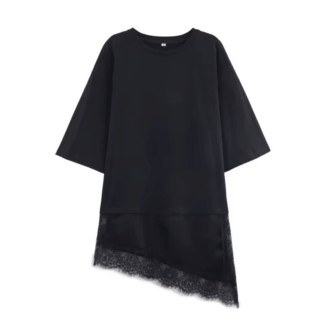 Asymmetrisches Oversize T-Shirt mit Spitzenbesatz - Fav Avenue