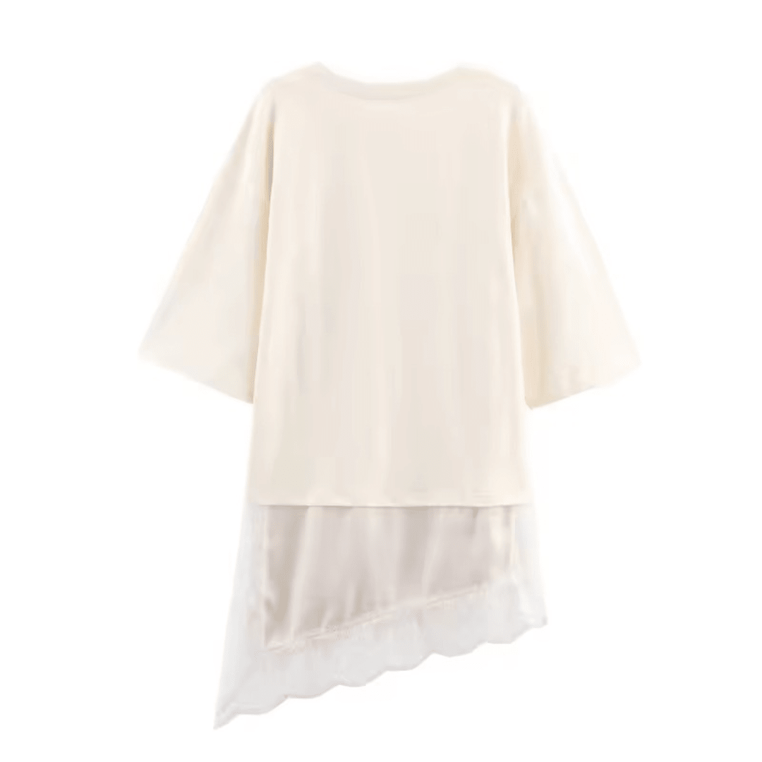 Asymmetrisches Oversize T-Shirt mit Spitzenbesatz - Fav Avenue