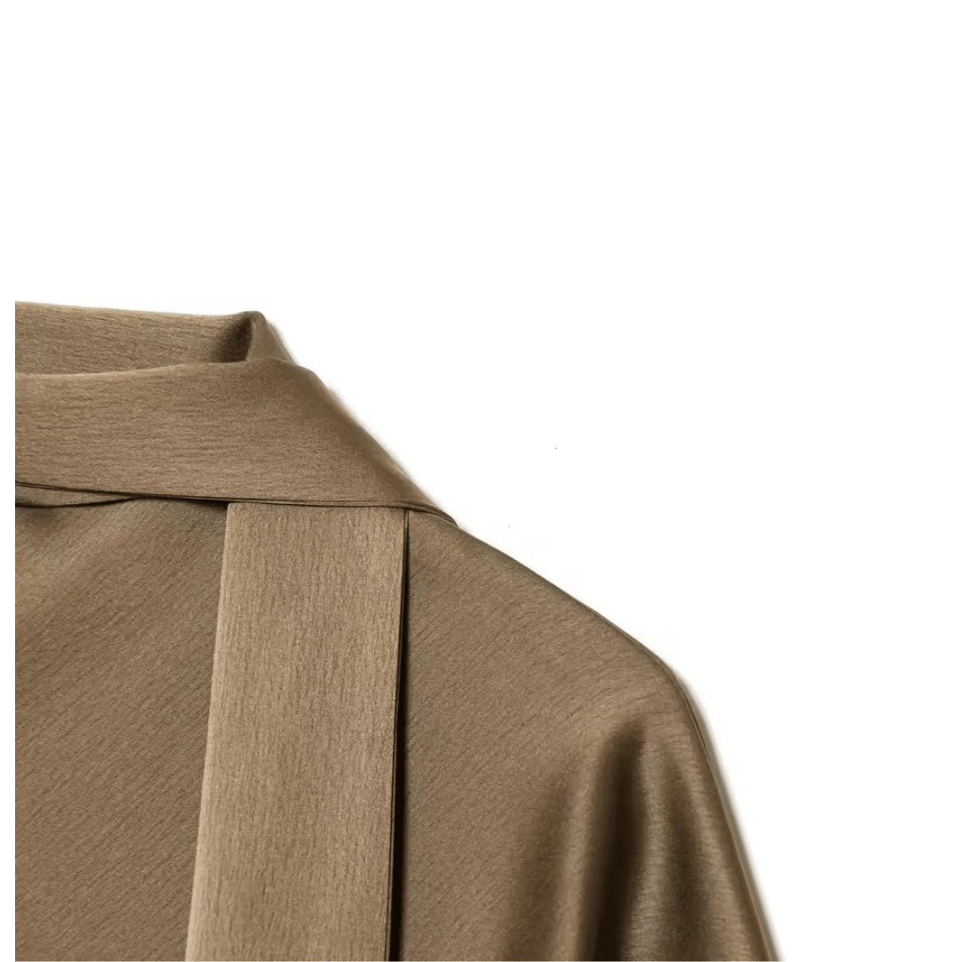 Asymmetrisches Satin Kleid mit Spitzenbesatz & Schalkragen - Fav Avenue