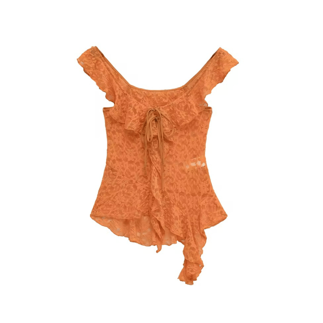 Asymmetrisches Spitzen - Top mit Bindedetail - Fav Avenue