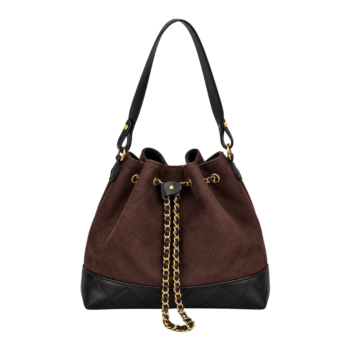 Bucket Bag in Wildleder-Optik mit Goldkette - Fav Avenue
