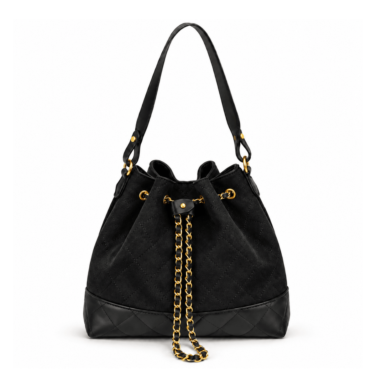 Bucket Bag in Wildleder-Optik mit Goldkette - Fav Avenue