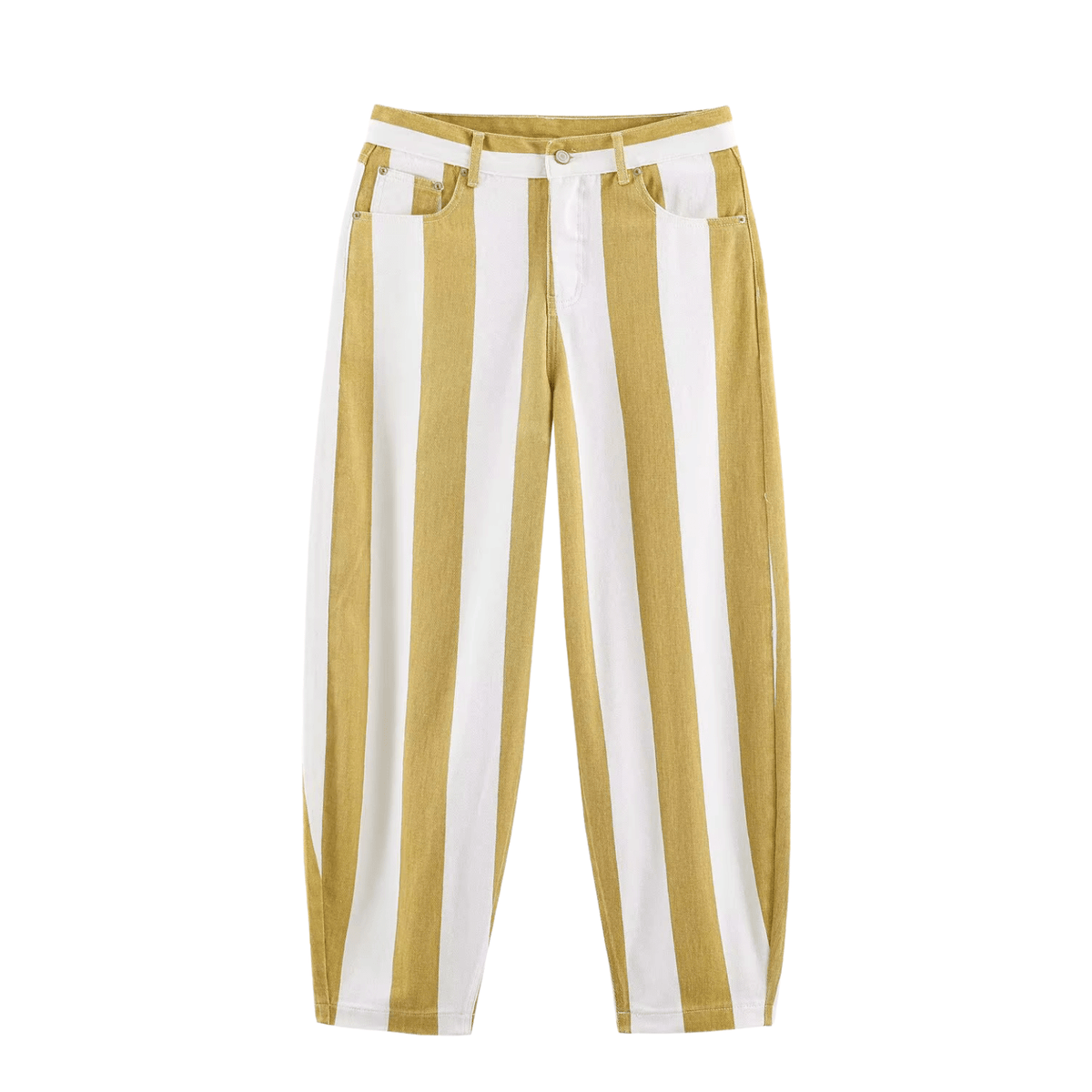 Gestreifte High-Waist Hose Gelb-Weiß – Straight Fit - Fav Avenue