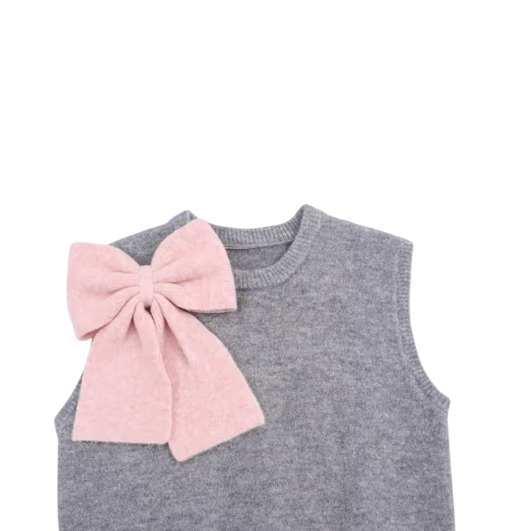 Graue Strickweste mit Schleife - Fav Avenue