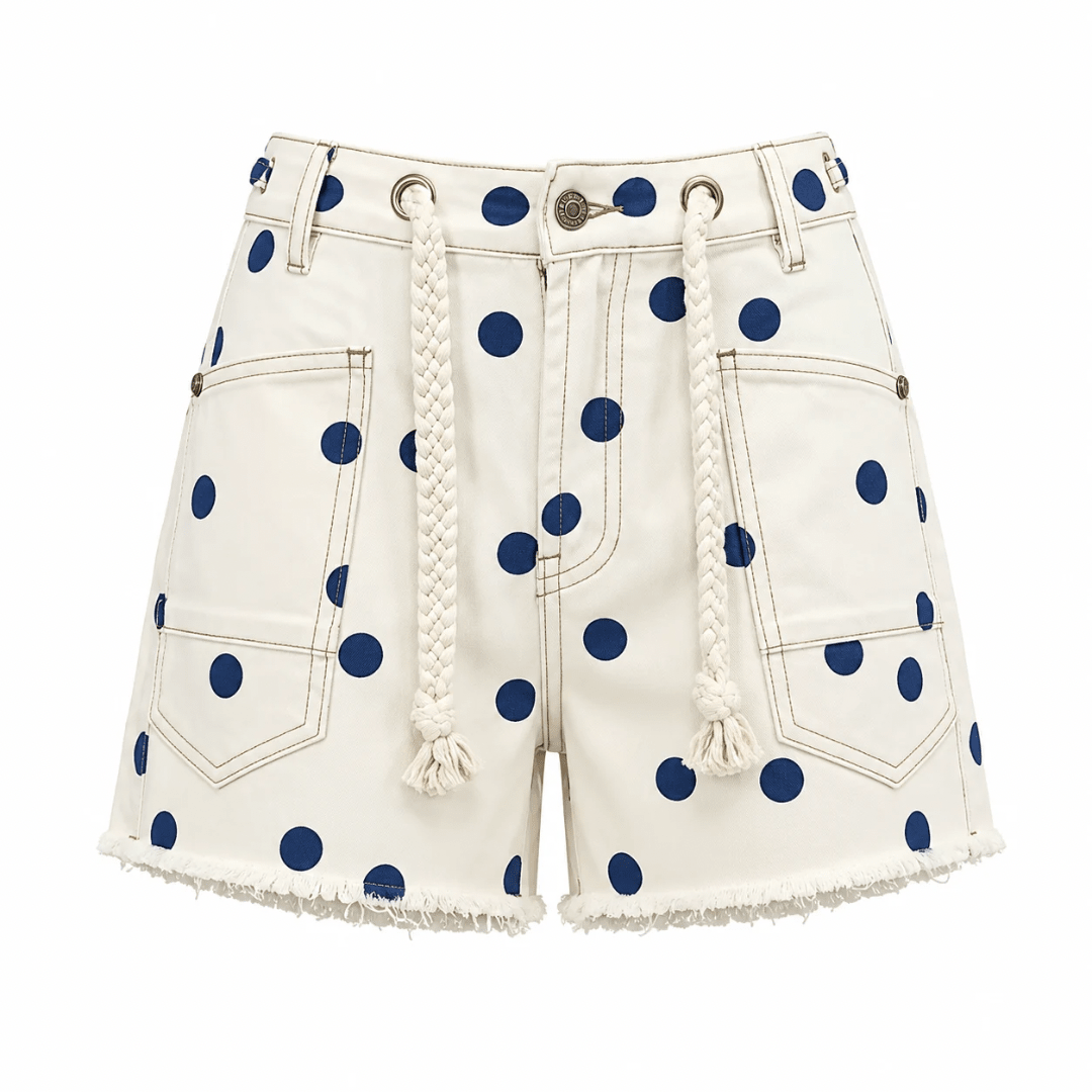 Polka Dot Jeansshorts mit Kordelgürtel - Fav Avenue