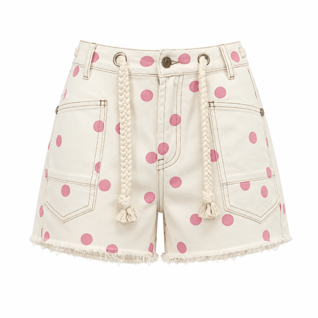 Polka Dot Jeansshorts mit Kordelgürtel - Fav Avenue