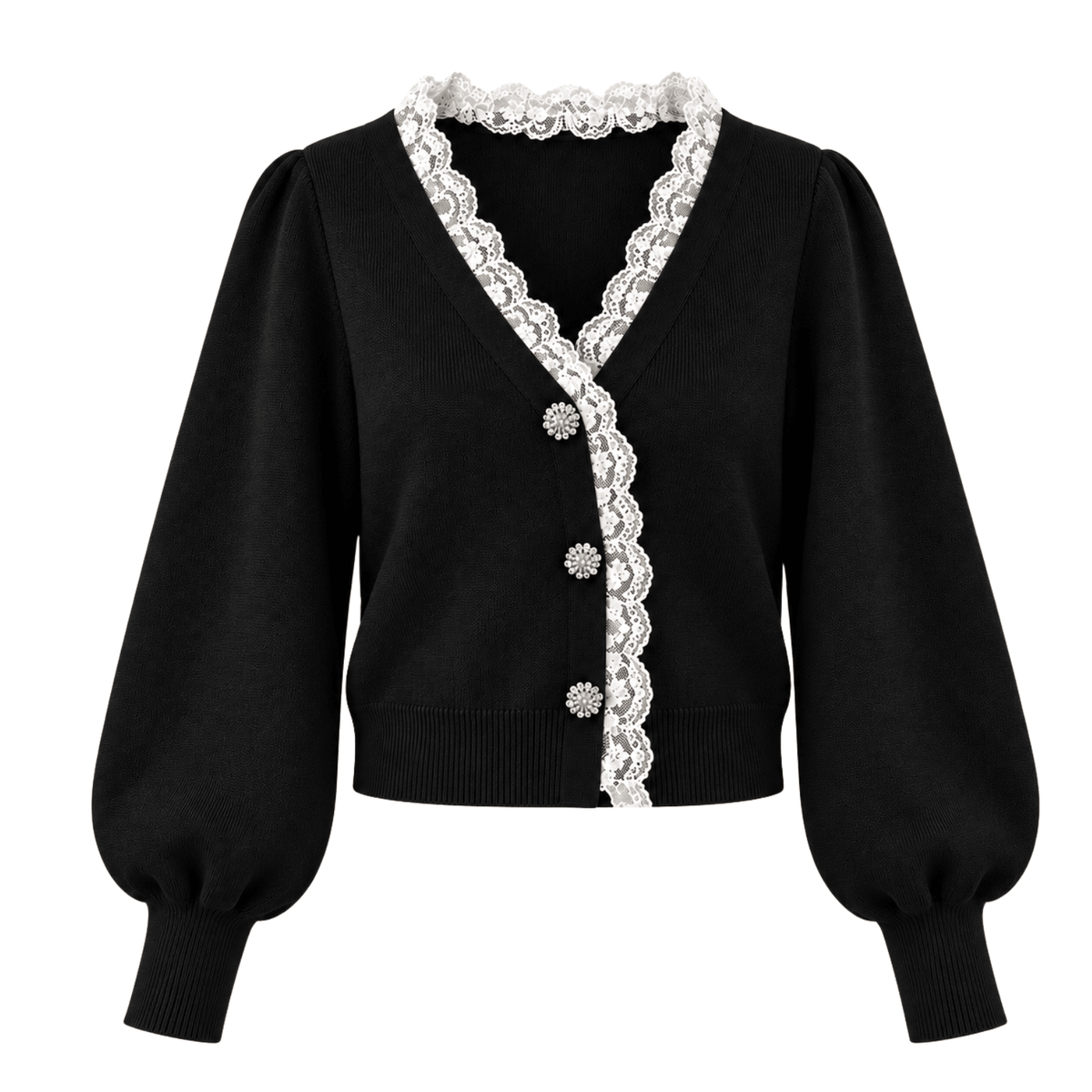 Strickjacke mit Spitze & Schmuckknöpfen - Fav Avenue