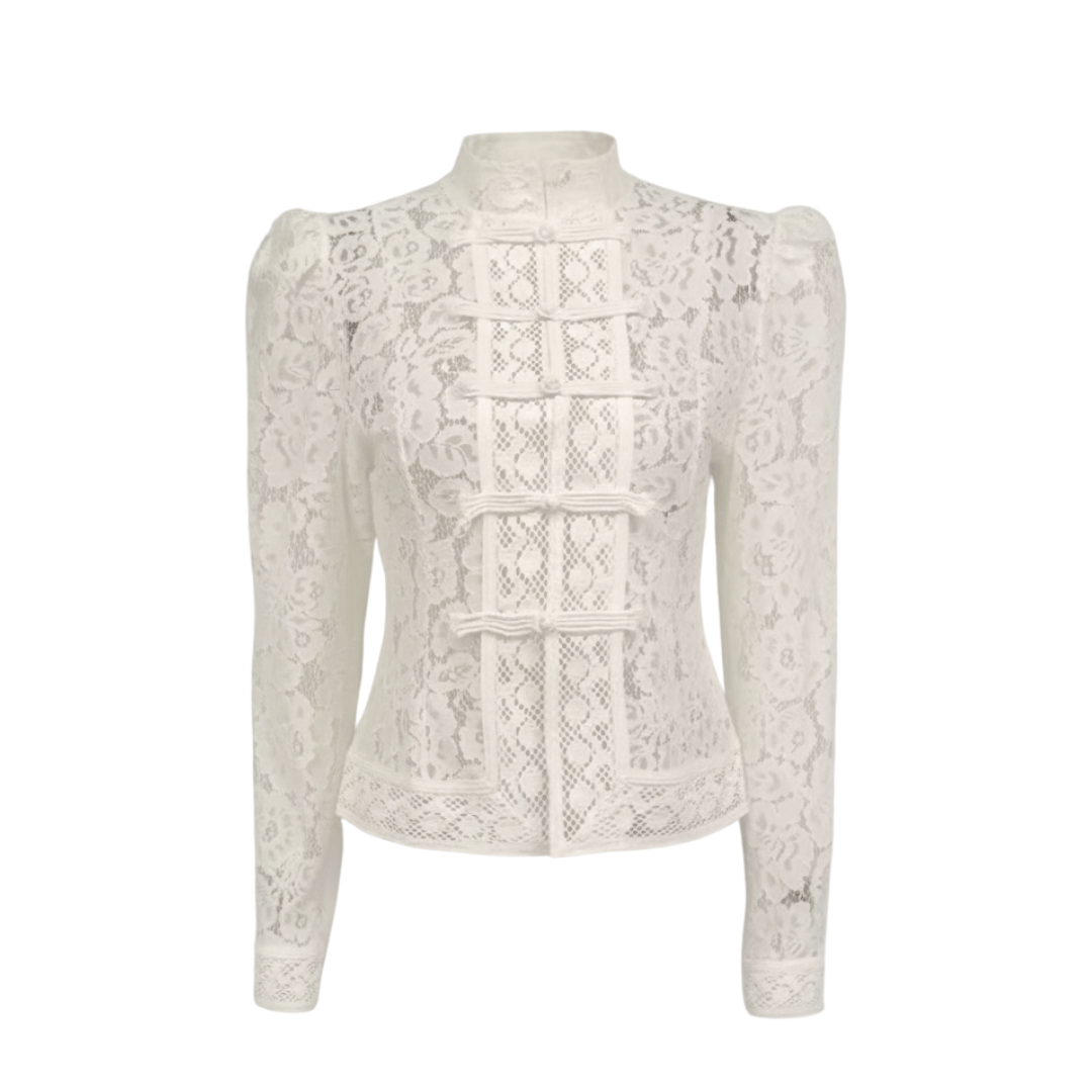 Vintage Bluse mit Stehkragen & Knopfdetail - Fav Avenue