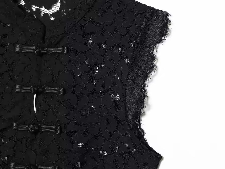 Ärmellose Damen Spitzentop mit Stehkragen