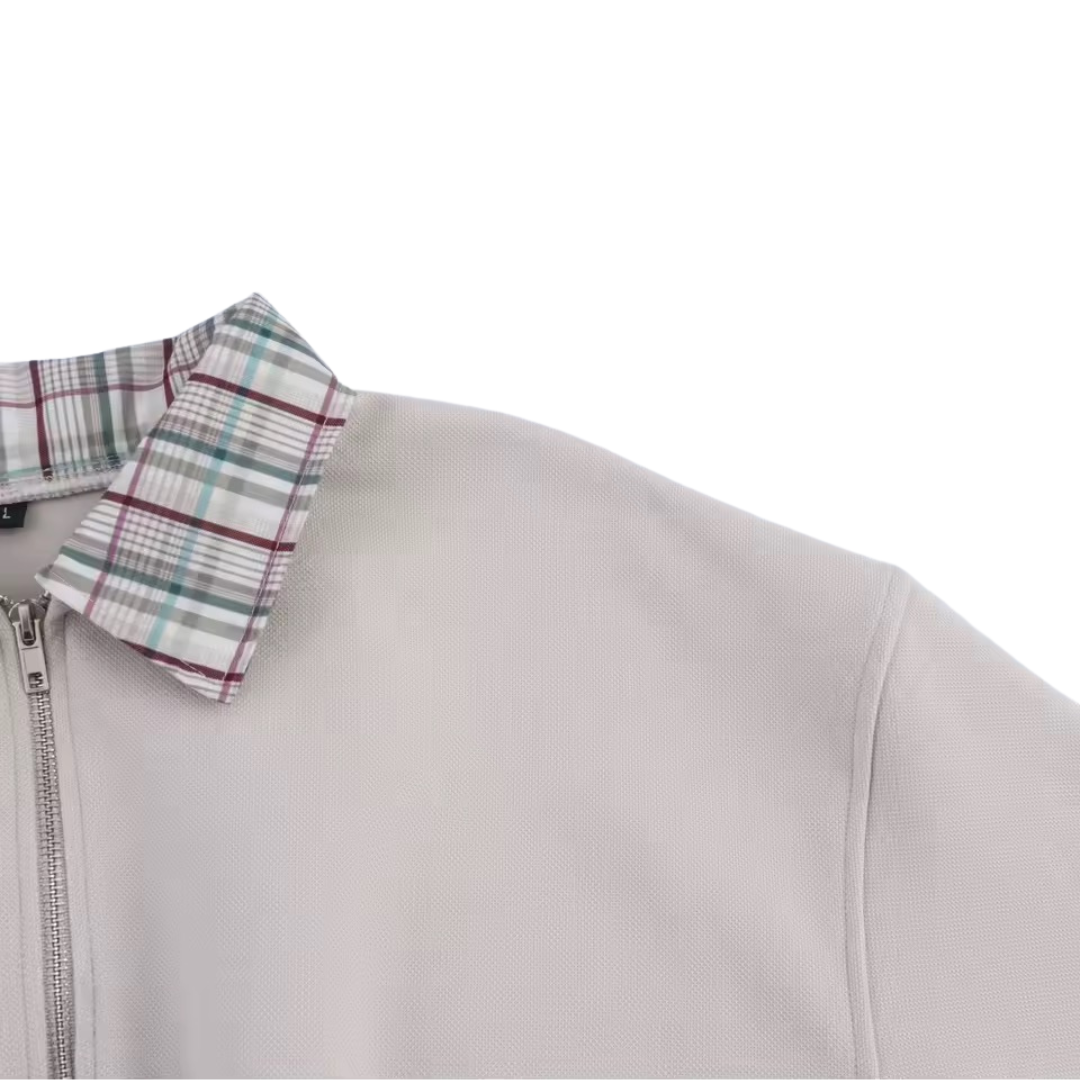 Oversized Zip Hoody mit karierten Kragen