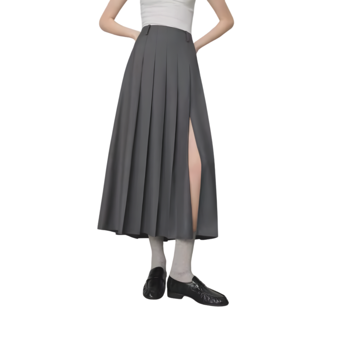 High Waist Faltenrock mit Schlitz