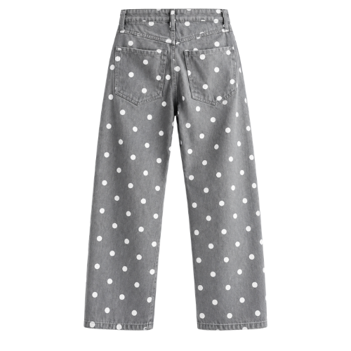 Graue Polka Dot Jeans Damen Wide Leg Rückseite