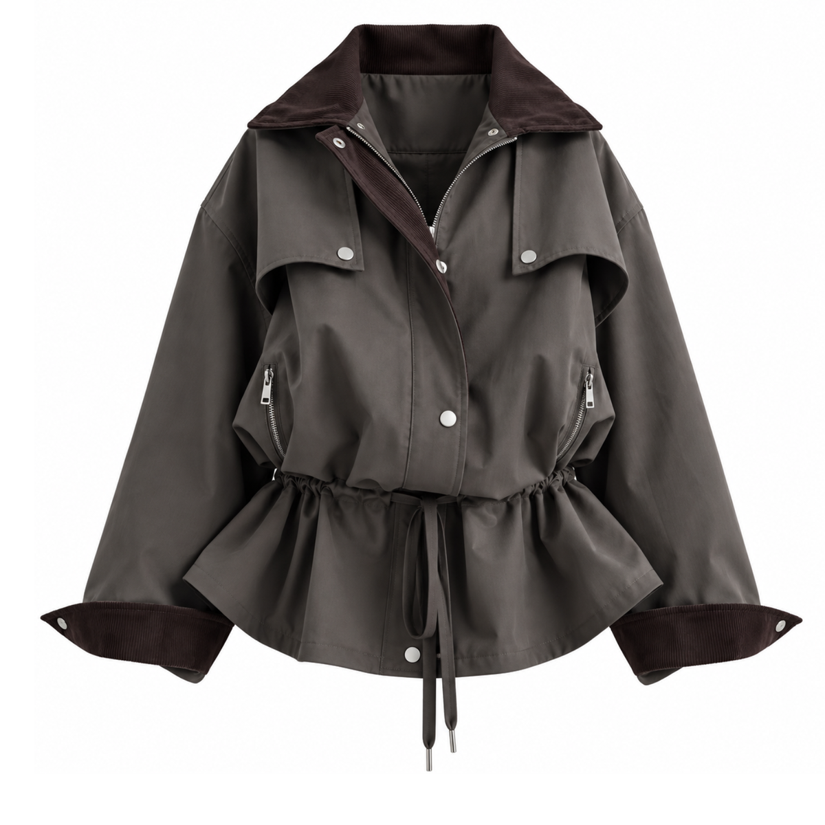 Oversize Trenchjacke mit Cordkragen