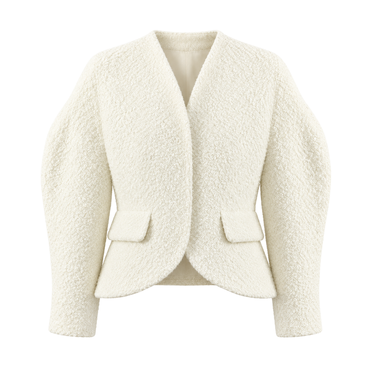 Bouclé Jacke Damen Creme taillierte Kurzjacke mit Pattentaschen
