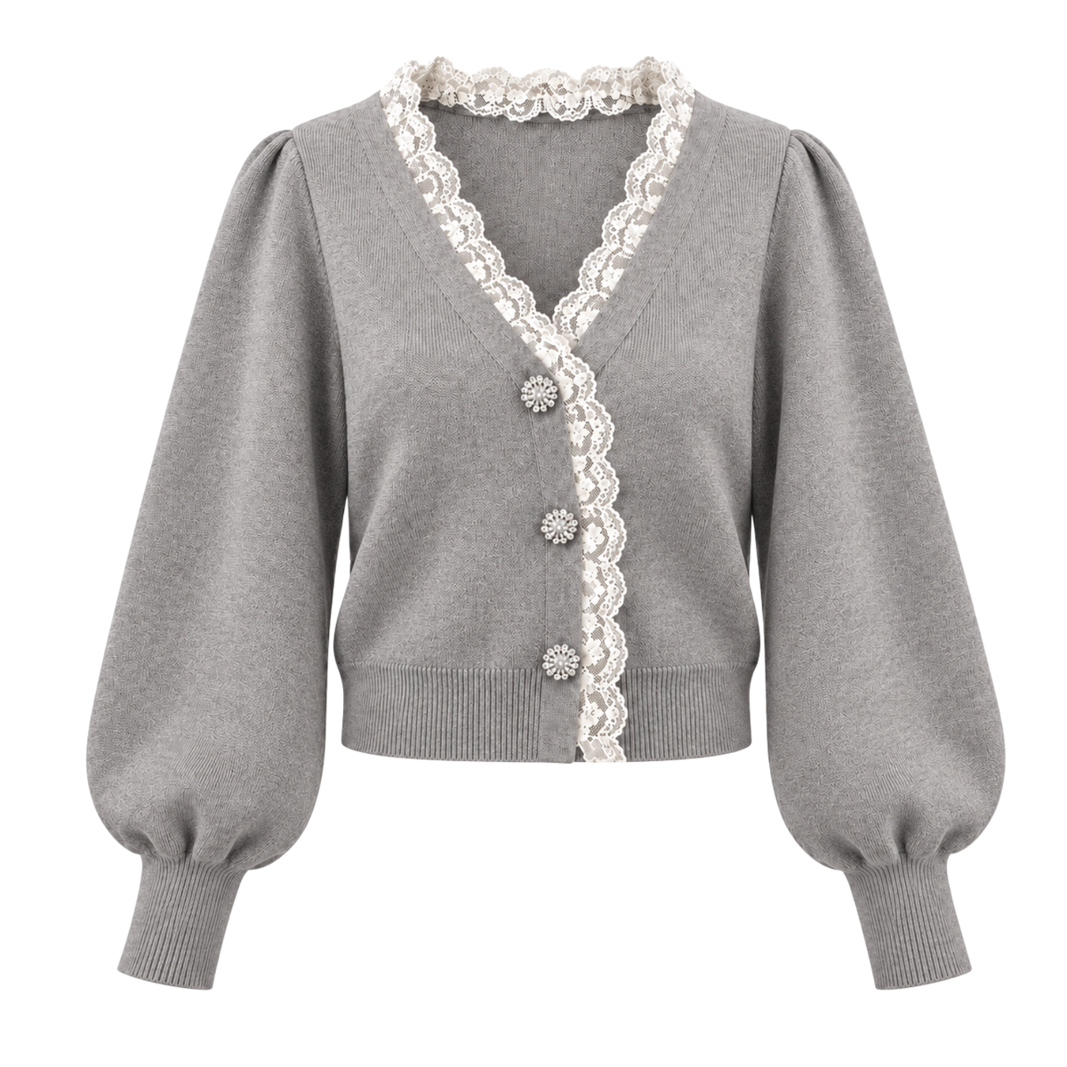 Strickjacke mit Spitze & Schmuckknöpfen