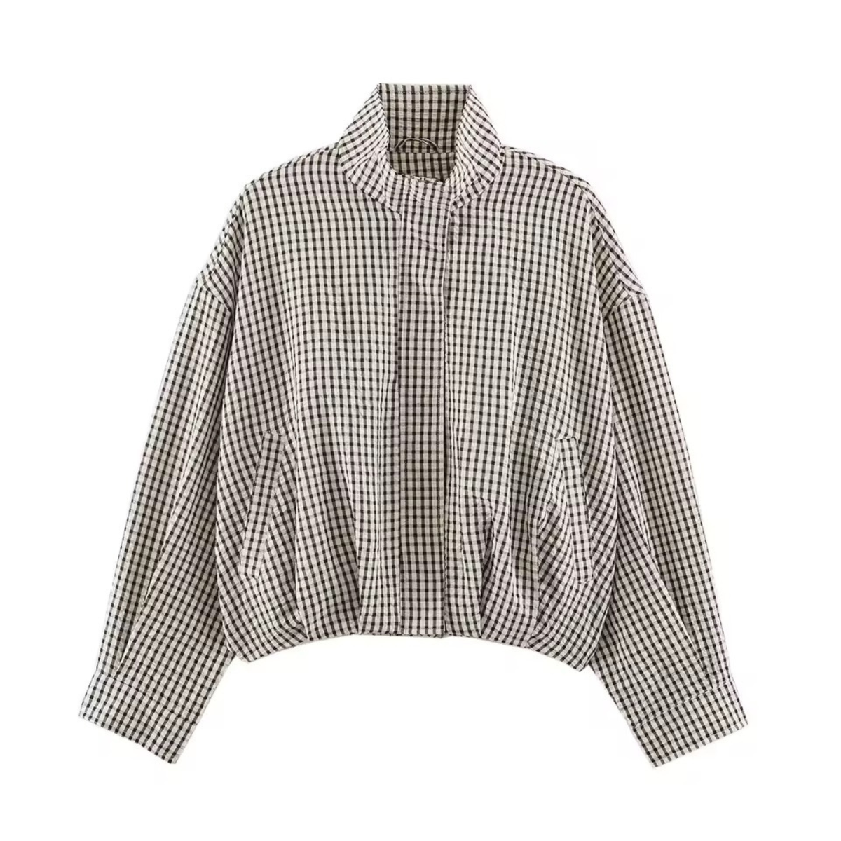 Karierte Oversize Jacke mit Stehkragen