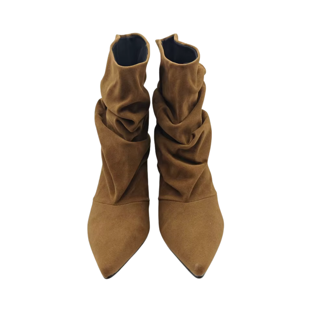Braune Stiefeletten mit Raffung & Absatz
