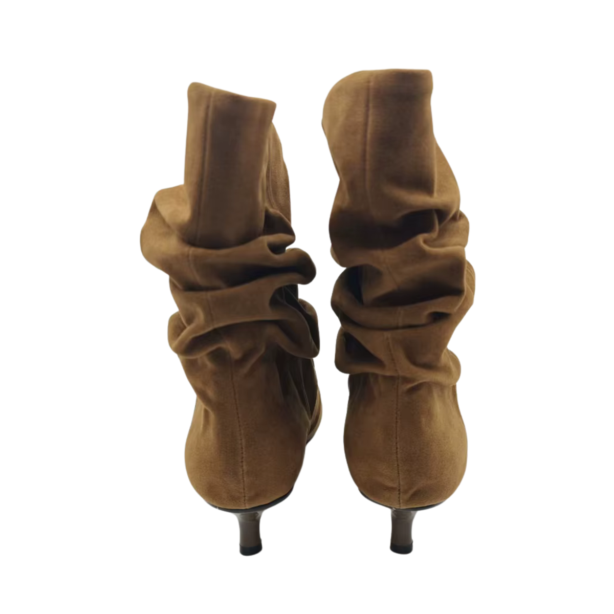 Braune Stiefeletten mit Raffung & Absatz