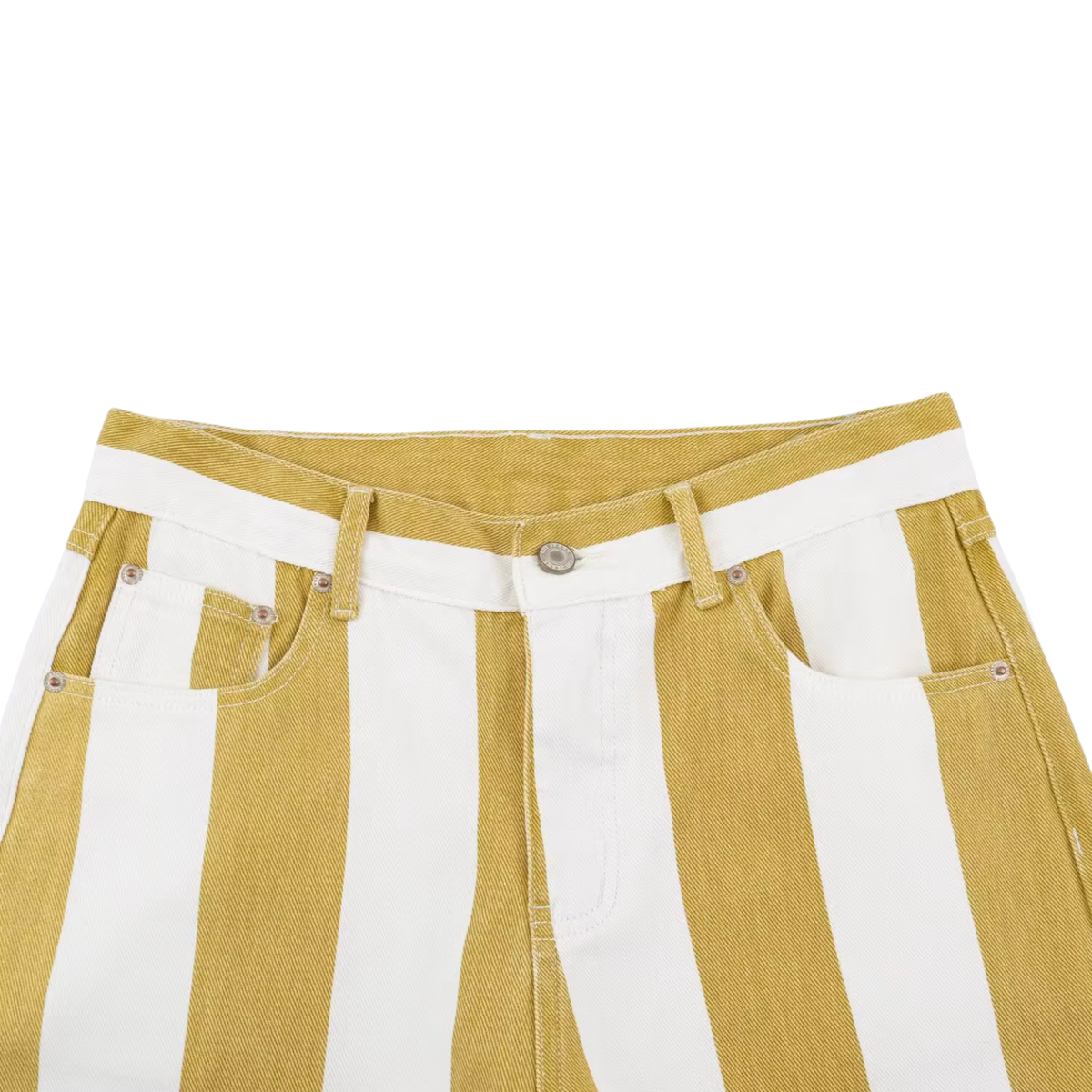 Gestreifte High-Waist Hose Gelb-Weiß – Straight Fit