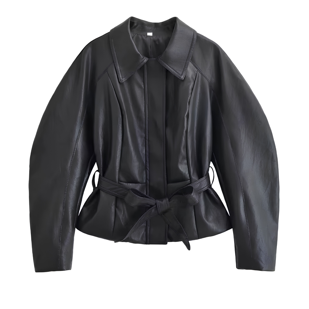 Schwarze Kunstlederjacke mit Gürtel