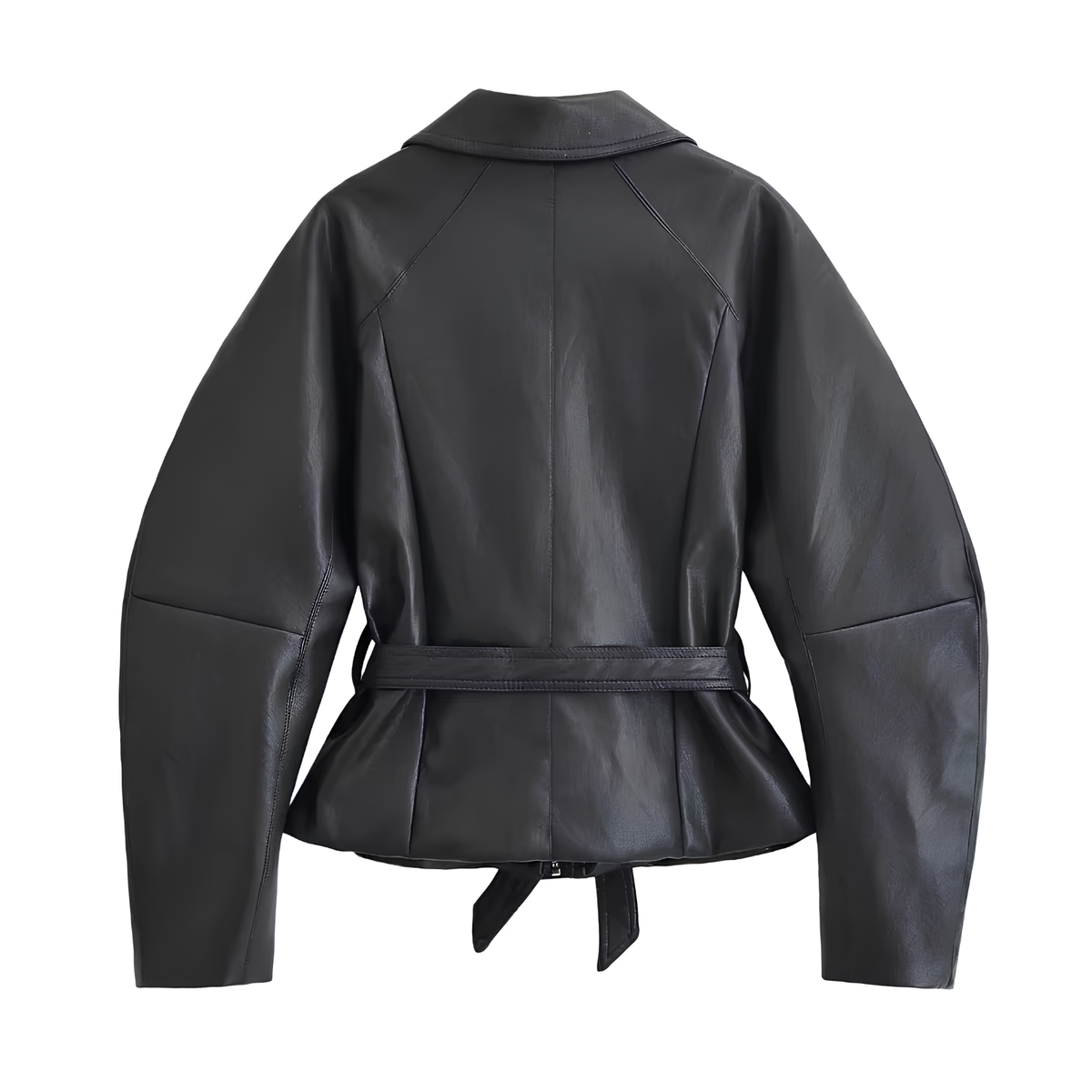 Schwarze Kunstlederjacke mit Gürtel