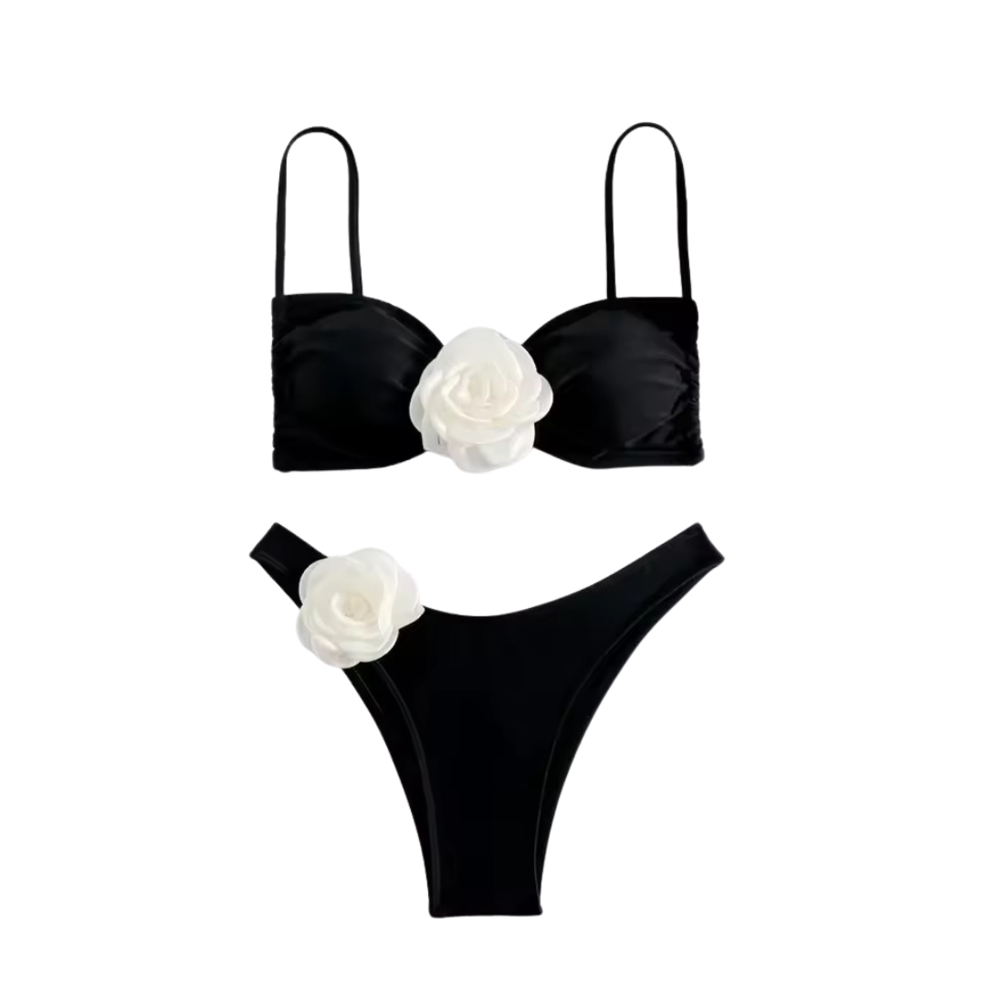 Rose Noir Bikini mit 3D Blüten