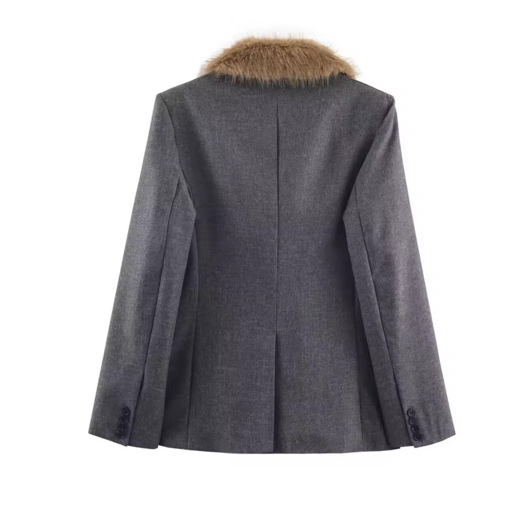 Blazer mit Kunstfellkragen