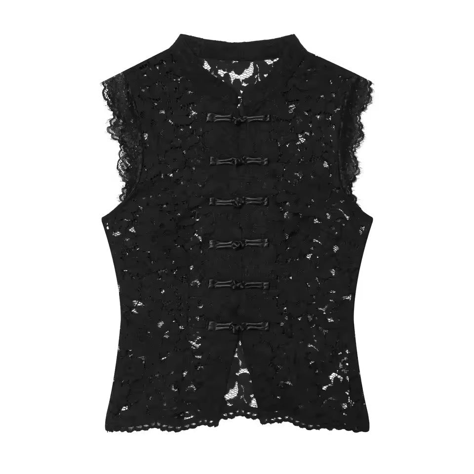 Ärmellose Damen Spitzentop mit Stehkragen - Fav Avenue
