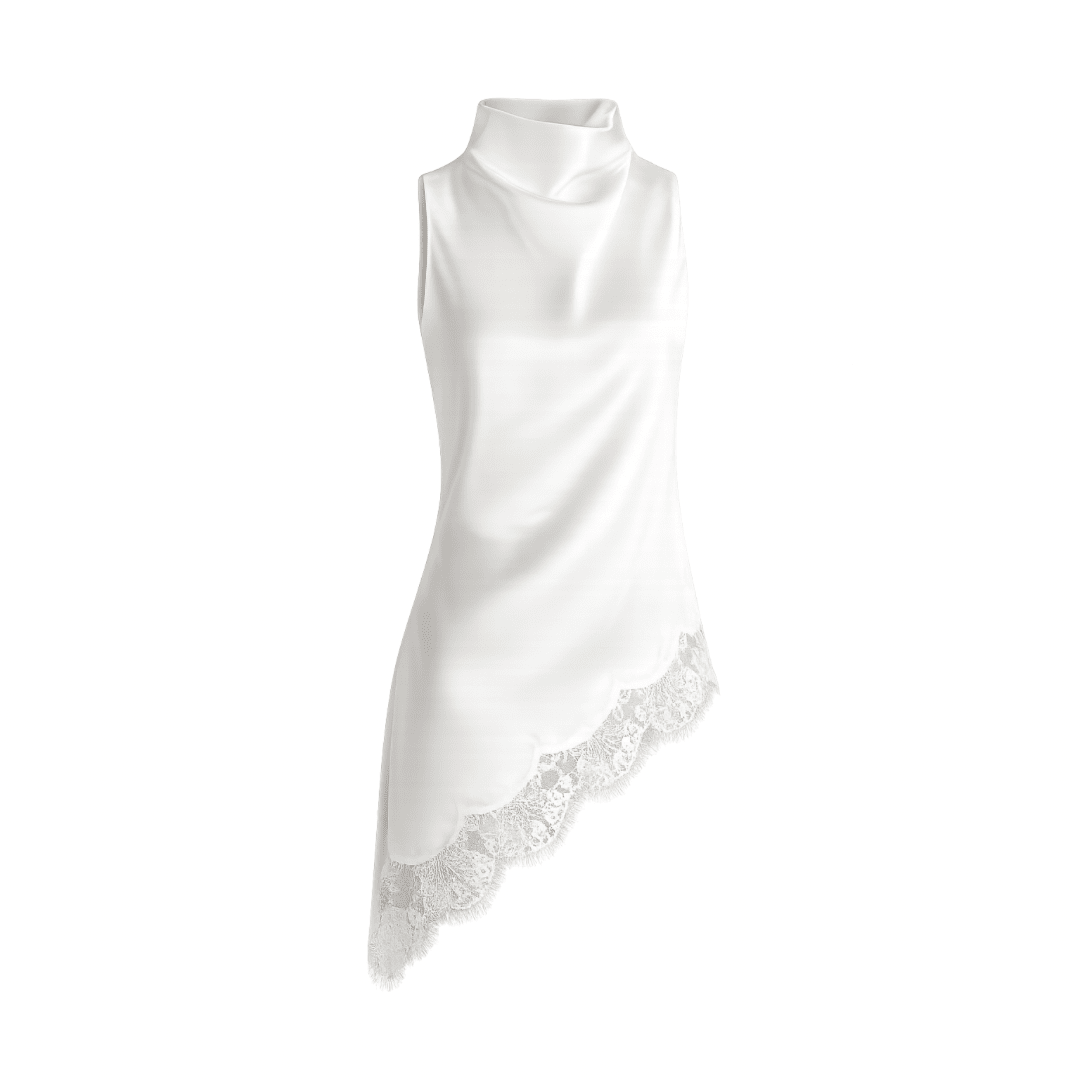 Asymmetrisches Satin Top mit Spitze & High Neck - Fav Avenue