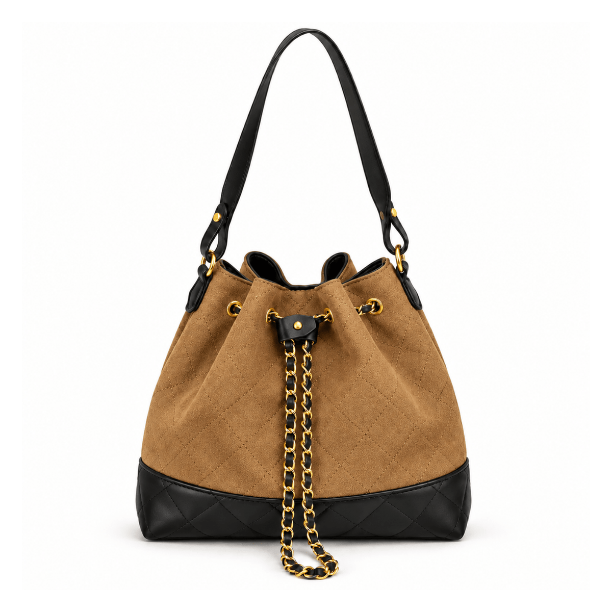 Bucket Bag in Wildleder-Optik mit Goldkette - Fav Avenue