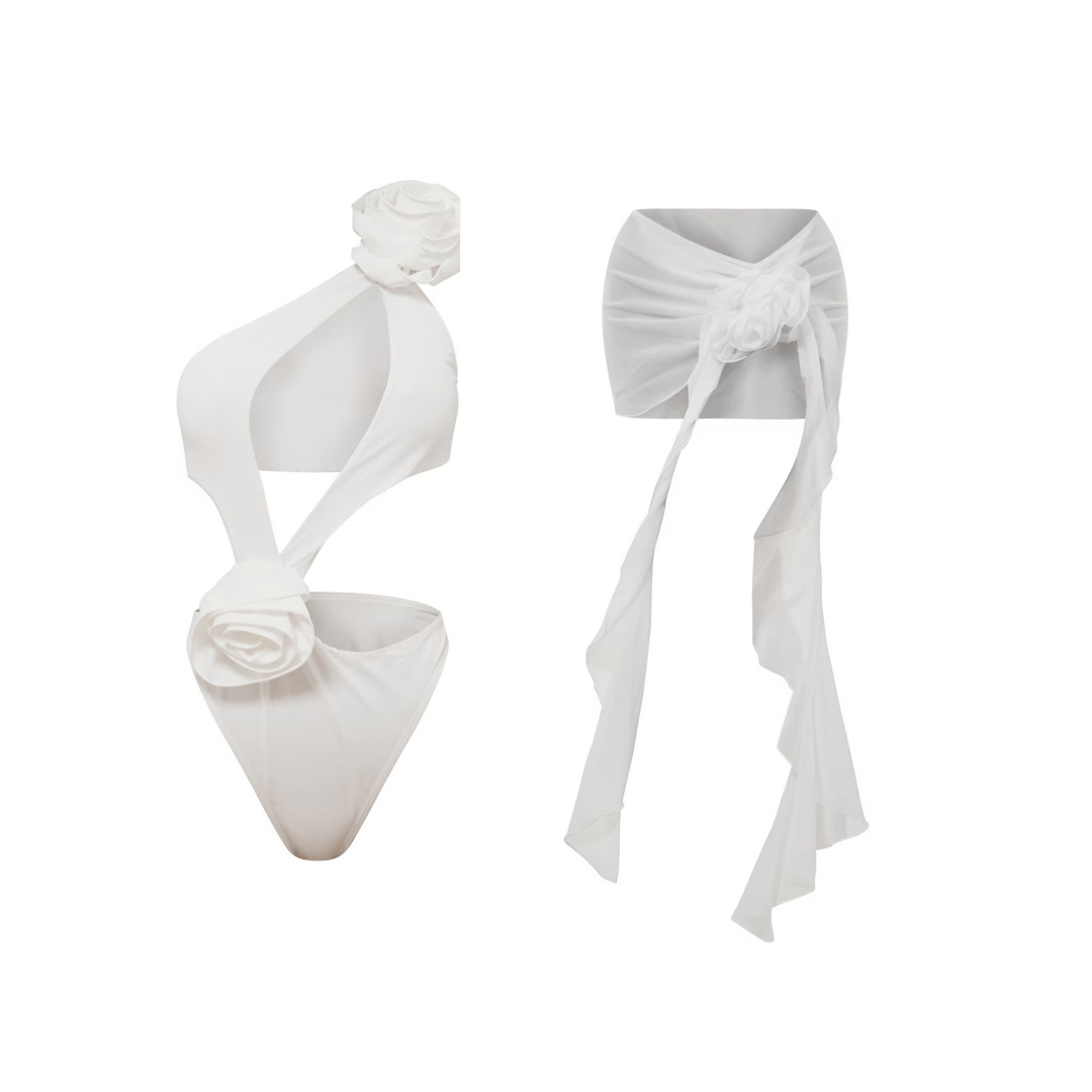 Fiorella– Eleganter Ein - Schulter - Badeanzug mit Rosen - Details & Überrock - Fav Avenue