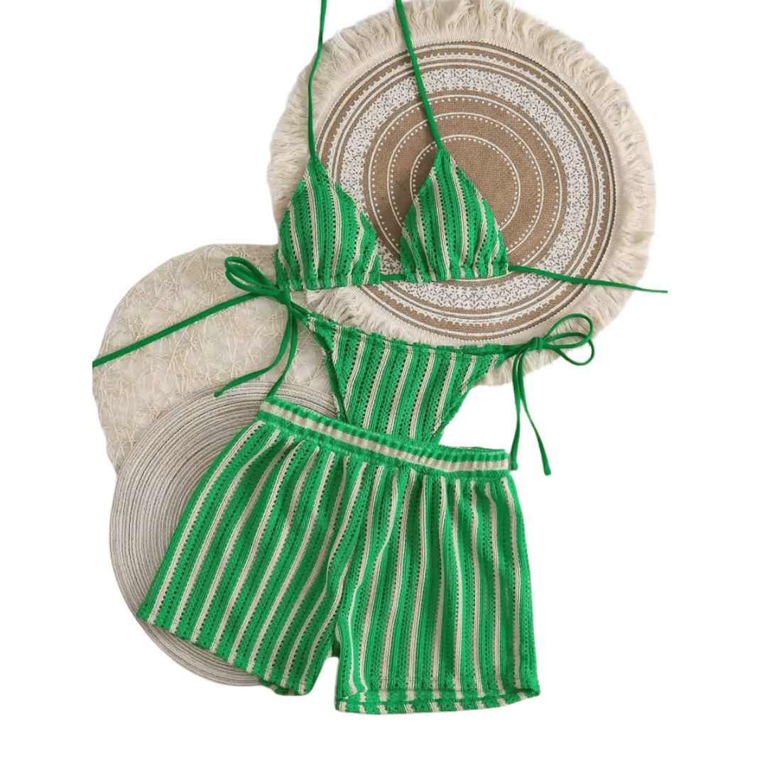 Gestreifter Triangle Bikini mit Mesh Shorts - Fav Avenue