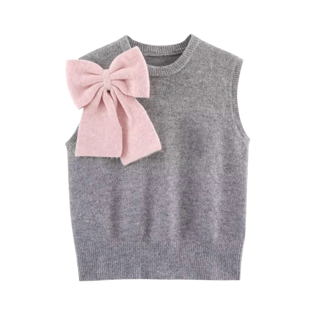 Graue Strickweste mit Schleife - Fav Avenue