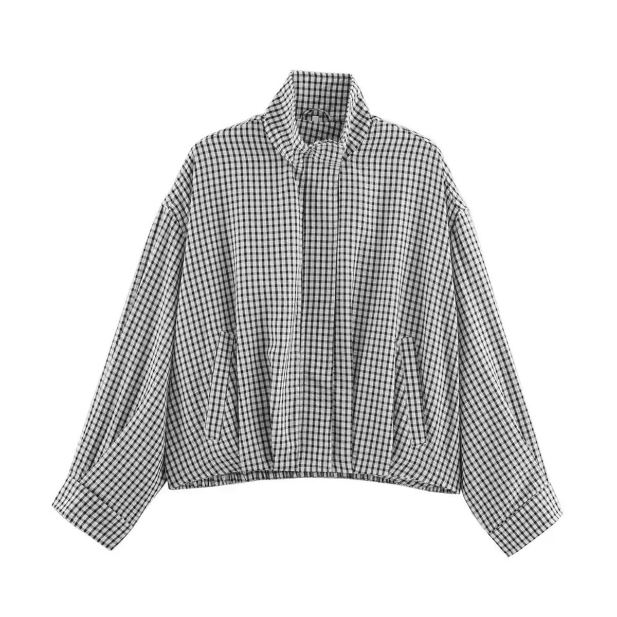 Karierte Oversize Jacke mit Stehkragen - Fav Avenue