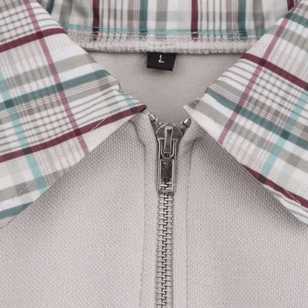 Oversized Zip Hoody mit karierten Kragen - Fav Avenue