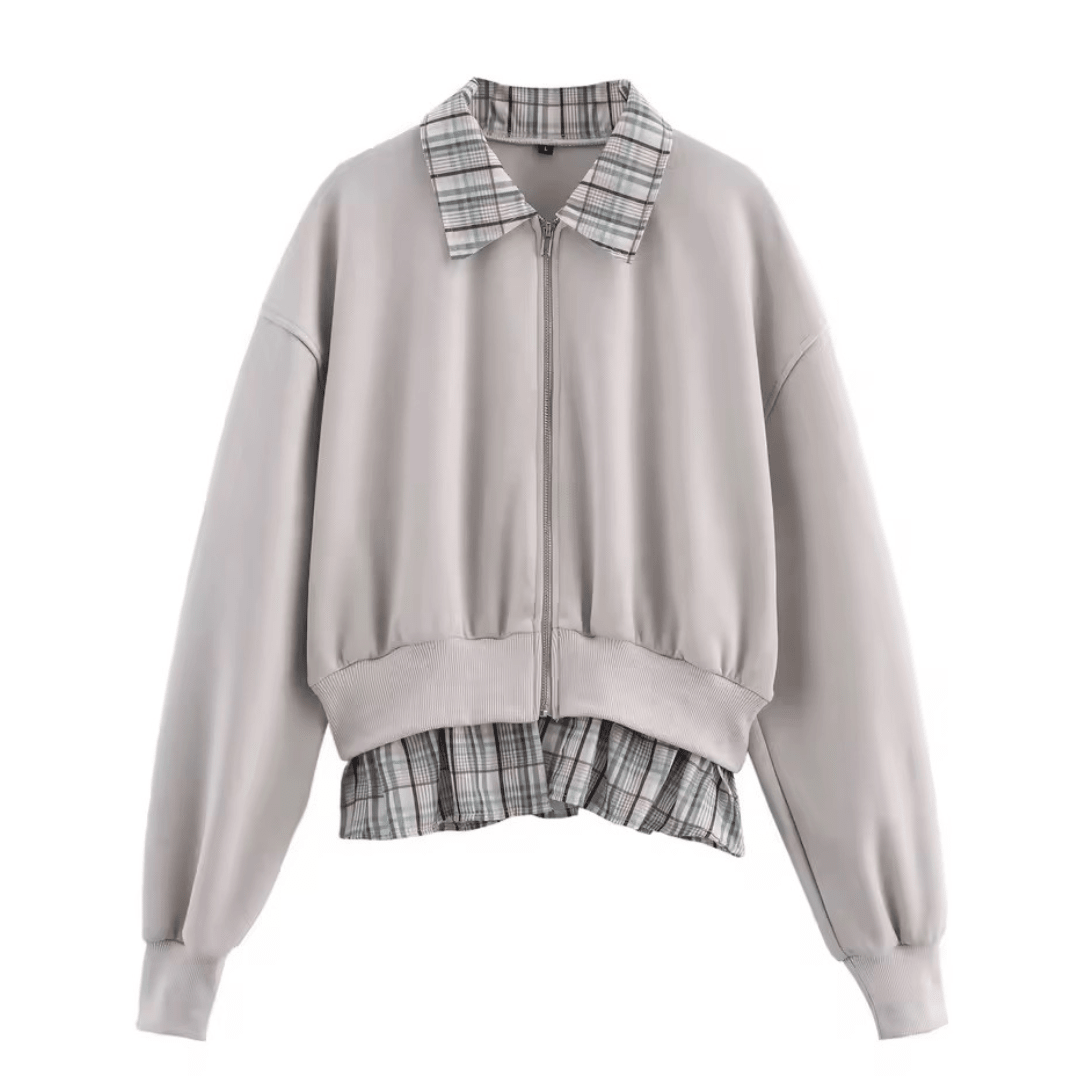 Oversized Zip Hoody mit karierten Kragen - Fav Avenue